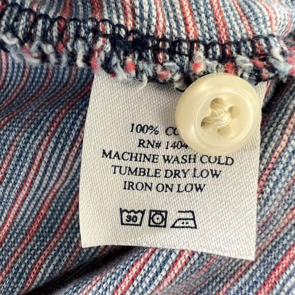 Faherty Short Sleeve Indigo Polo Shirt in Red Sun Striped Size X-Large - Picture 6 of 9
